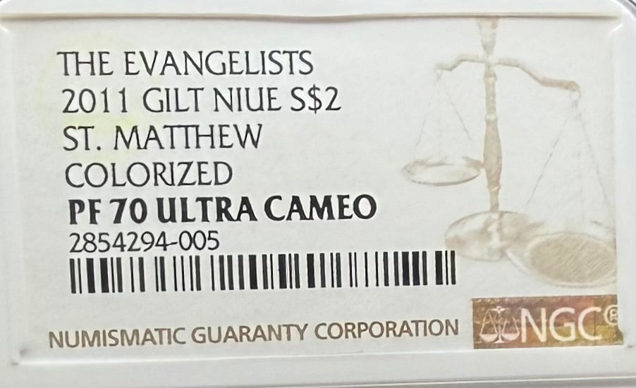 2011 Proof Niue Silver Dollar $2 NGC PF70UC Evangelists St. Matthew Gilt Colorized (1 of 1)