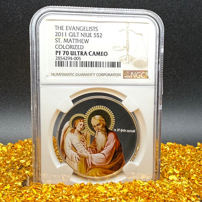 2011 Proof Niue Silver Dollar $2 NGC PF70UC Evangelists St. Matthew Gilt Colorized (1 of 1)