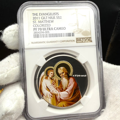 2011 Proof Niue Silver Dollar $2 NGC PF70UC Evangelists St. Matthew Gilt Colorized (1 of 1)
