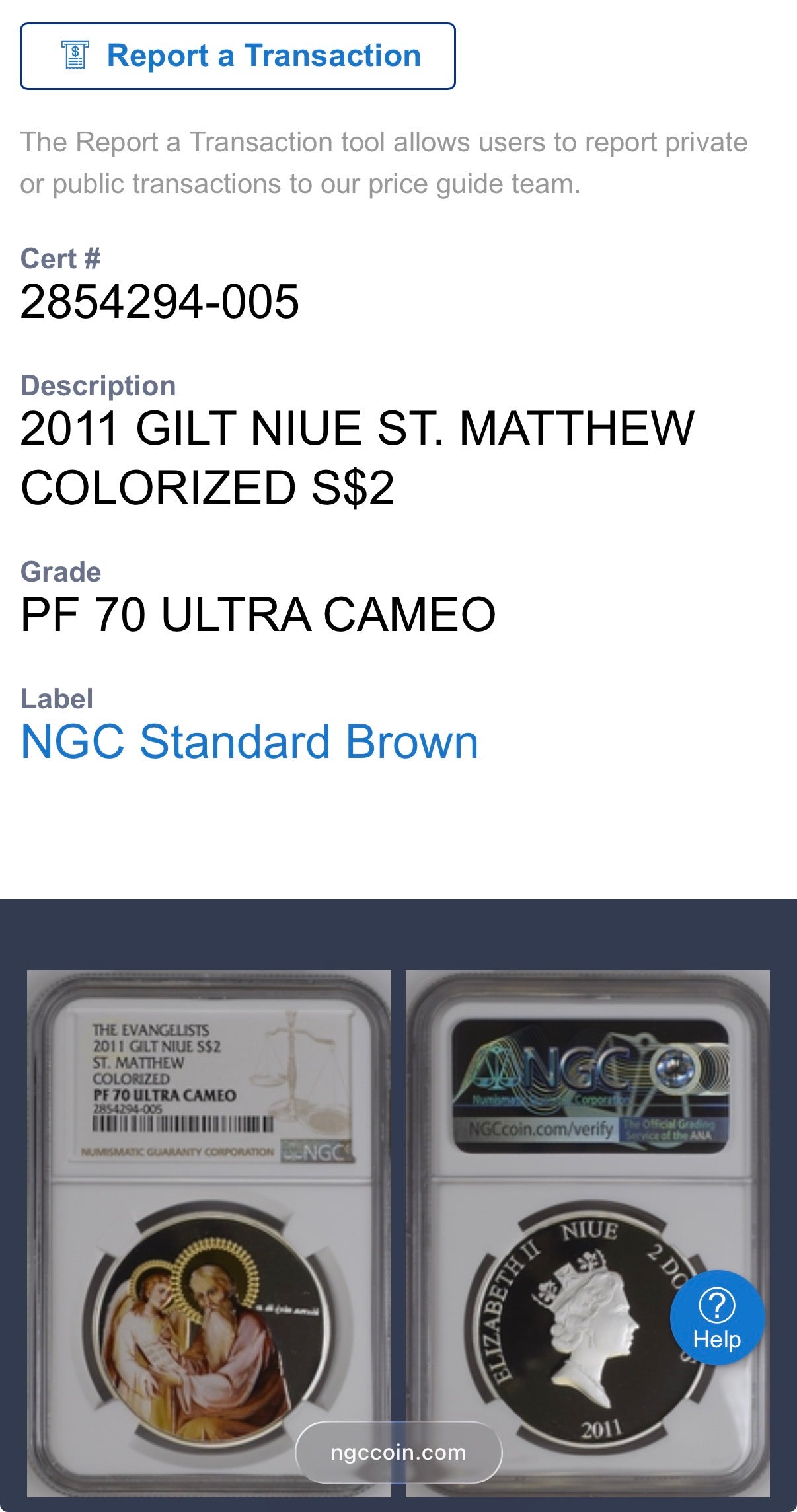 2011 Proof Niue Silver Dollar $2 NGC PF70UC Evangelists St. Matthew Gilt Colorized (1 of 1)