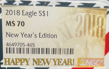 2018 $1 American Silver Eagle NGC MS70 New Years Edition Ultra Rare Holder & Label