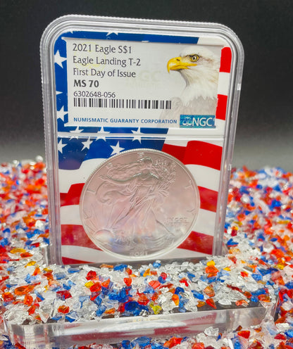 2021 $1 American Silver Eagle NGC MS70 First Day of Issue Type 2 Flag Holder Mint Condition (1 of 4,075)