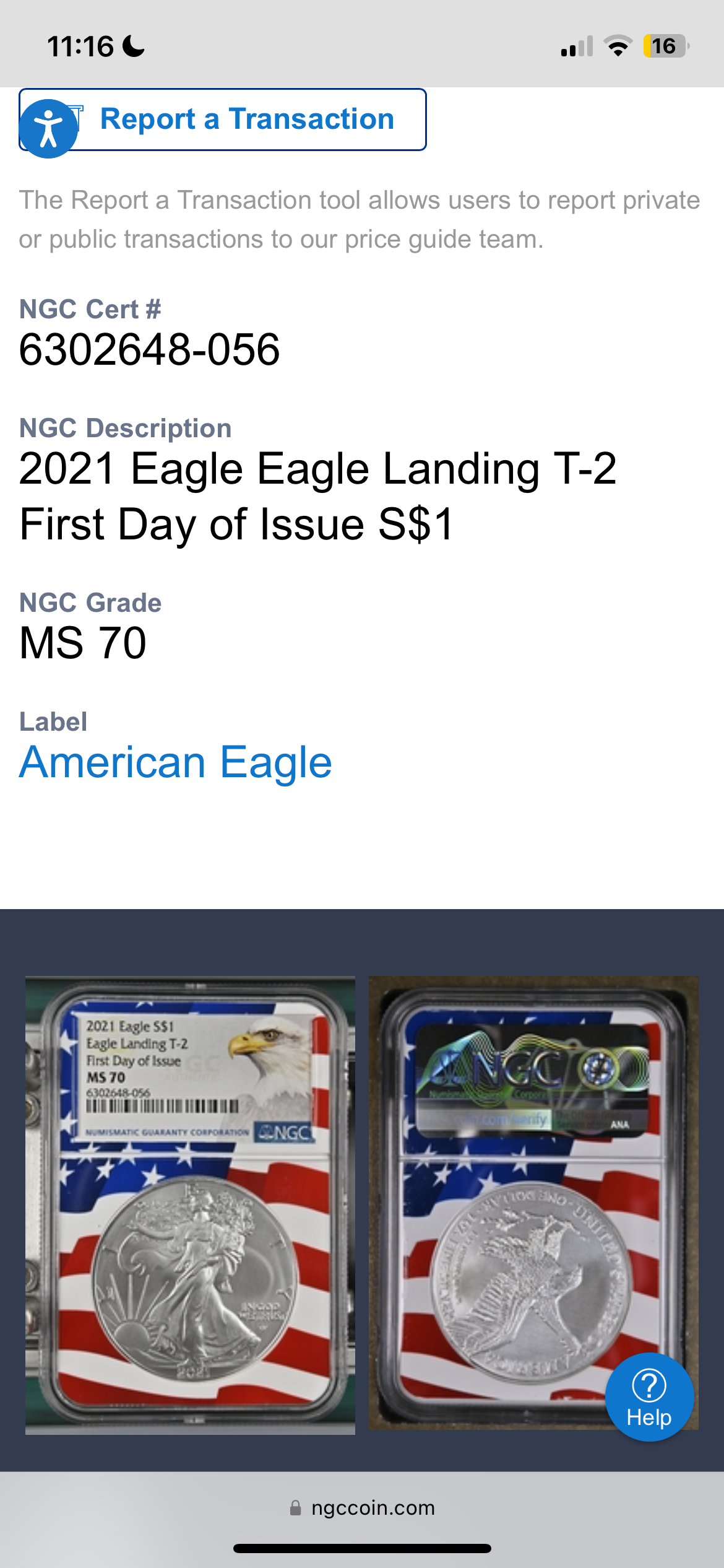 2021 $1 American Silver Eagle NGC MS70 First Day of Issue Type 2 Flag Holder Mint Condition (1 of 4,075)