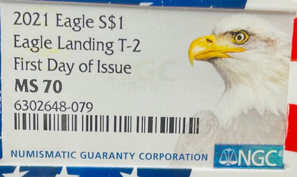 2021 $1 American Silver Eagle NGC MS70 First Day of Issue Type 2 Flag Holder Mint Condition (1 of 4,075)