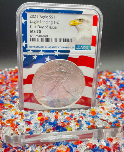 2021 $1 American Silver Eagle NGC MS70 First Day of Issue Type 2 Flag Holder Mint Condition (1 of 4,075)