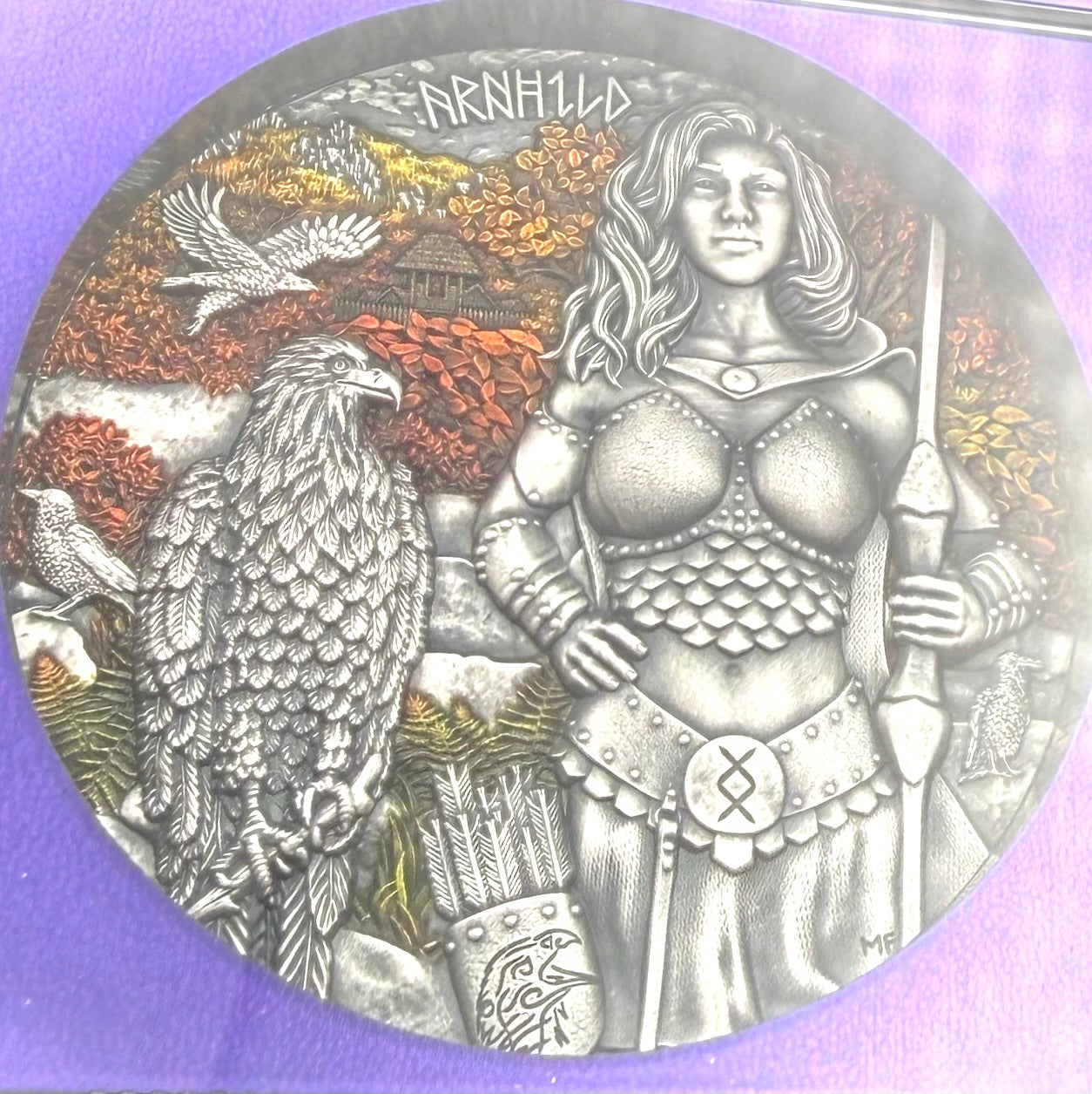 2025 2 oz .9999 Silver Private Issue NGC MS70 Valkyries - Arnhild Colorized Antiqued Purple Holder Mint