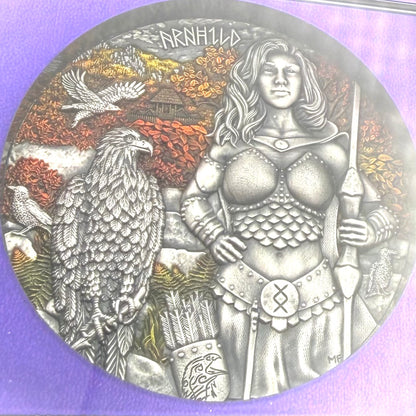 2025 2 oz .9999 Silver Private Issue NGC MS70 Valkyries - Arnhild Colorized Antiqued Purple Holder Mint
