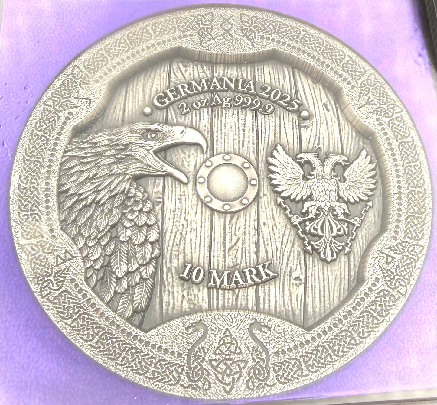 2025 2 oz .9999 Silver Private Issue NGC MS70 Valkyries - Arnhild Colorized Antiqued Purple Holder Mint