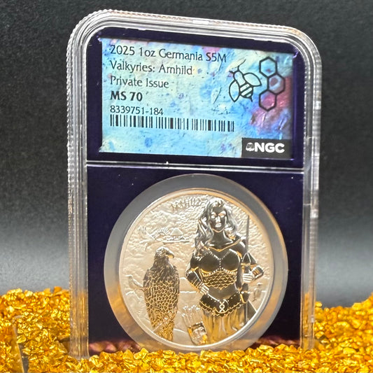 2025 1 oz .9999 Silver Private Issue NGC MS70 Valkyries - Arnhild Proof-like Finish Purple Holder Mint