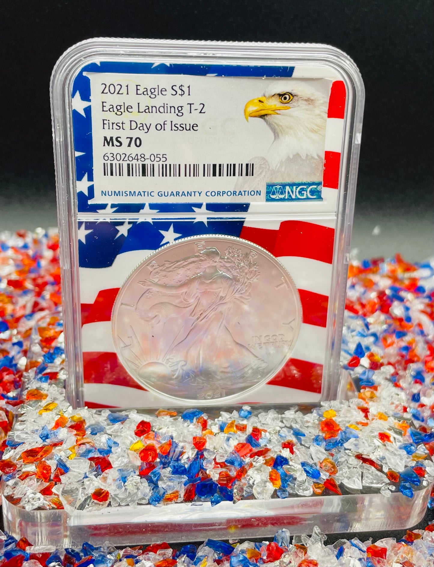 2021 $1 American Silver Eagle NGC MS70 First Day of Issue Type 2 Flag Holder Mint Condition (1 of 4,075)