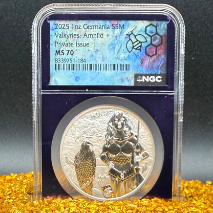 2025 1 oz .9999 Silver Private Issue NGC MS70 Valkyries - Arnhild Proof-like Finish Purple Holder Mint