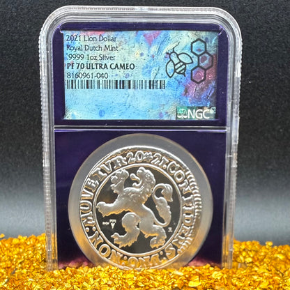 2021 Dutch Silver Lion Coin NGC PF70UC Rare Purple Holder Mint