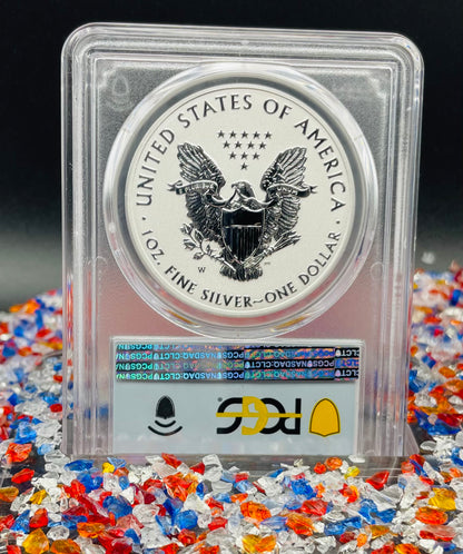 Reverse Proof 2021 Type 1 and Type 2 (2 Coin Set) $1 American Silver Eagle PCGS PF69 FDOI Designer Edition American Flag Holder Mint Condition