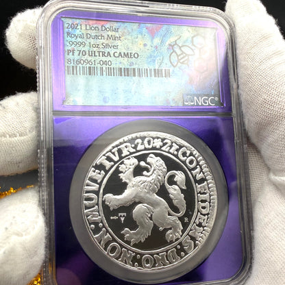 2021 Dutch Silver Lion Coin NGC PF70UC Rare Purple Holder Mint