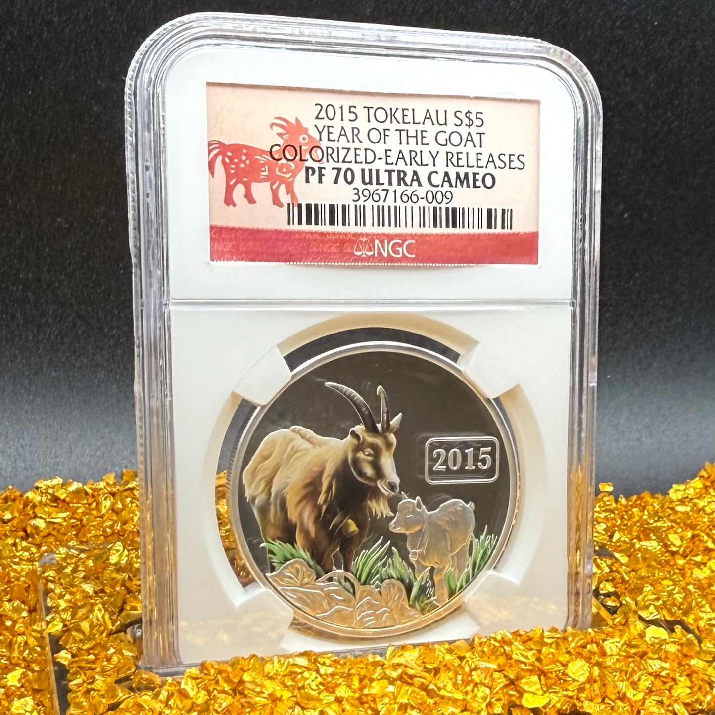 2015 Silver $5 Tokelau Islands Lunar Series II Year of the Goat Colorized NGC PF70UC Early Releases (Rare 1 of 105)