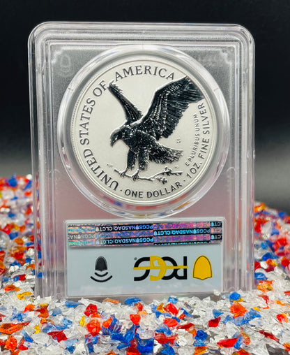Reverse Proof 2021 Type 1 and Type 2 (2 Coin Set) $1 American Silver Eagle PCGS PF69 FDOI Designer Edition American Flag Holder Mint Condition