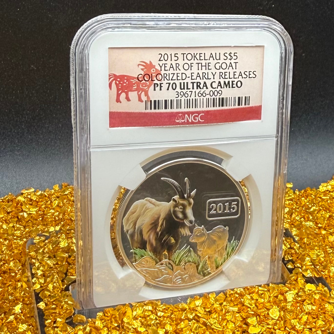 2015 Silver $5 Tokelau Islands Lunar Series II Year of the Goat Colorized NGC PF70UC Early Releases (Rare 1 of 105)