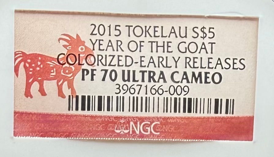 2015 Silver $5 Tokelau Islands Lunar Series II Year of the Goat Colorized NGC PF70UC Early Releases (Rare 1 of 105)