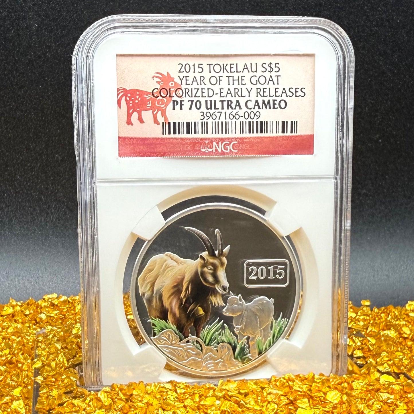 2015 Silver $5 Tokelau Islands Lunar Series II Year of the Goat Colorized NGC PF70UC Early Releases (Rare 1 of 105)
