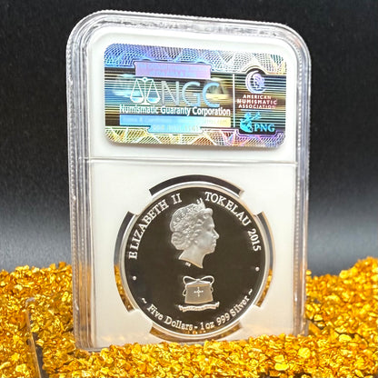 2015 Silver $5 Tokelau Islands Lunar Series II Year of the Goat Colorized NGC PF70UC Early Releases (Rare 1 of 105)