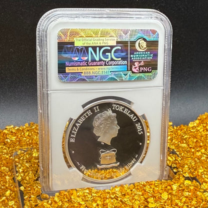 2015 Silver $5 Tokelau Islands Lunar Series II Year of the Goat Colorized NGC PF70UC Early Releases (Rare 1 of 105)