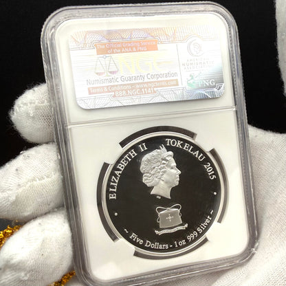 2015 Silver $5 Tokelau Islands Lunar Series II Year of the Goat Colorized NGC PF70UC Early Releases (Rare 1 of 105)