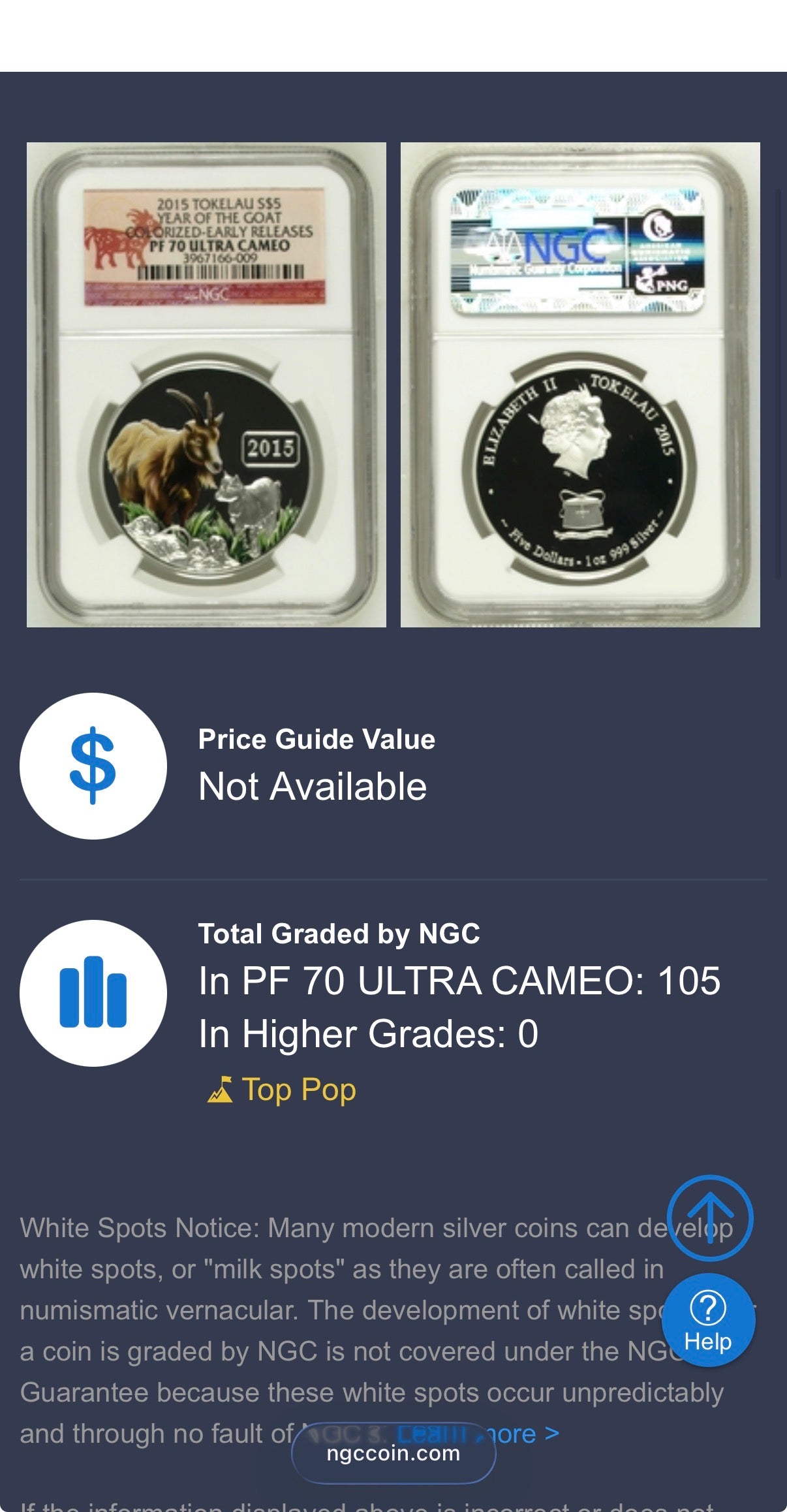 2015 Silver $5 Tokelau Islands Lunar Series II Year of the Goat Colorized NGC PF70UC Early Releases (Rare 1 of 105)