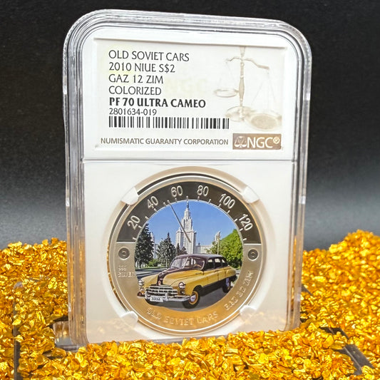 2010 Proof Niue Silver Dollar $2 NGC PF70UC Old Soviet Cars - Gaz 12 Zim Colorized (1 of 3) Mint