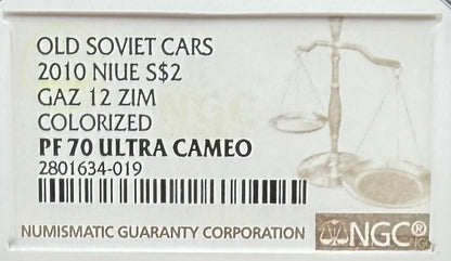 2010 Proof Niue Silver Dollar $2 NGC PF70UC Old Soviet Cars - Gaz 12 Zim Colorized (1 of 3) Mint