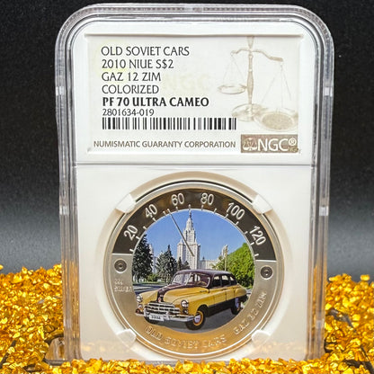 2010 Proof Niue Silver Dollar $2 NGC PF70UC Old Soviet Cars - Gaz 12 Zim Colorized (1 of 3) Mint