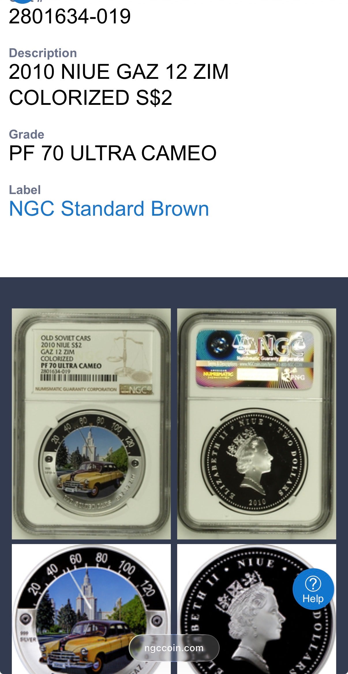 2010 Proof Niue Silver Dollar $2 NGC PF70UC Old Soviet Cars - Gaz 12 Zim Colorized (1 of 3) Mint