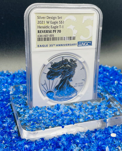 Reverse Proof 2021 (W) $1 American Silver Eagle NGC PF70 Type 1 Silver Design Set 35th Anniversary Label Mint Condition (1 of 7,334)