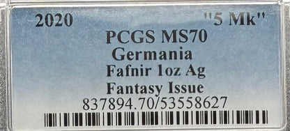 2020 1 oz .9999 Silver Private Issue PCGS MS70 Fafnir Proof-like Mint (Rare 1 of 14)