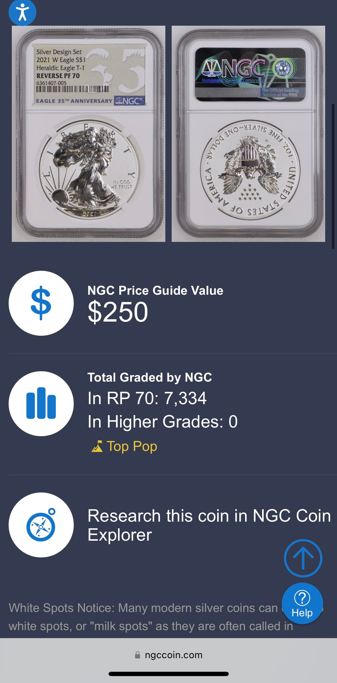 Reverse Proof 2021 (W) $1 American Silver Eagle NGC PF70 Type 1 Silver Design Set 35th Anniversary Label Mint Condition (1 of 7,334)