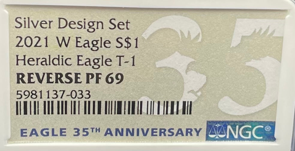 Reverse Proof 2021 (W) $1 American Silver Eagle NGC PF69 Type 1 Silver Design Set 35th Anniversary Label Mint Condition (1 of 2,477)