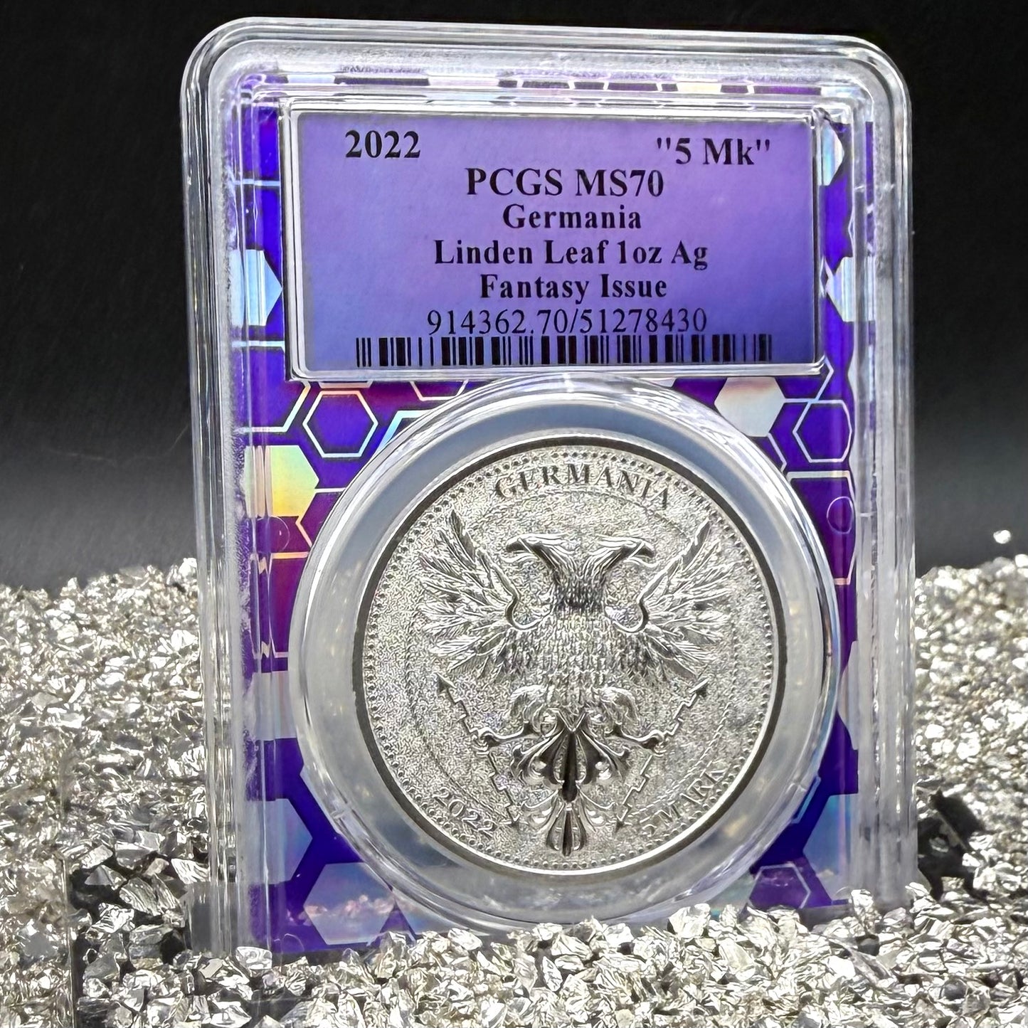 2022 1 oz .9999 Silver Private Issue PCGS MS70 Linden Leaf Proof-like Finish Purple Holder Mint (Rare 1 of 131)