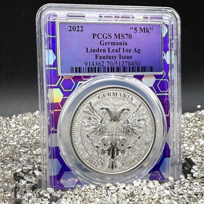 2022 1 oz .9999 Silver Private Issue PCGS MS70 Linden Leaf Proof-like Finish Purple Holder Mint (Rare 1 of 131)