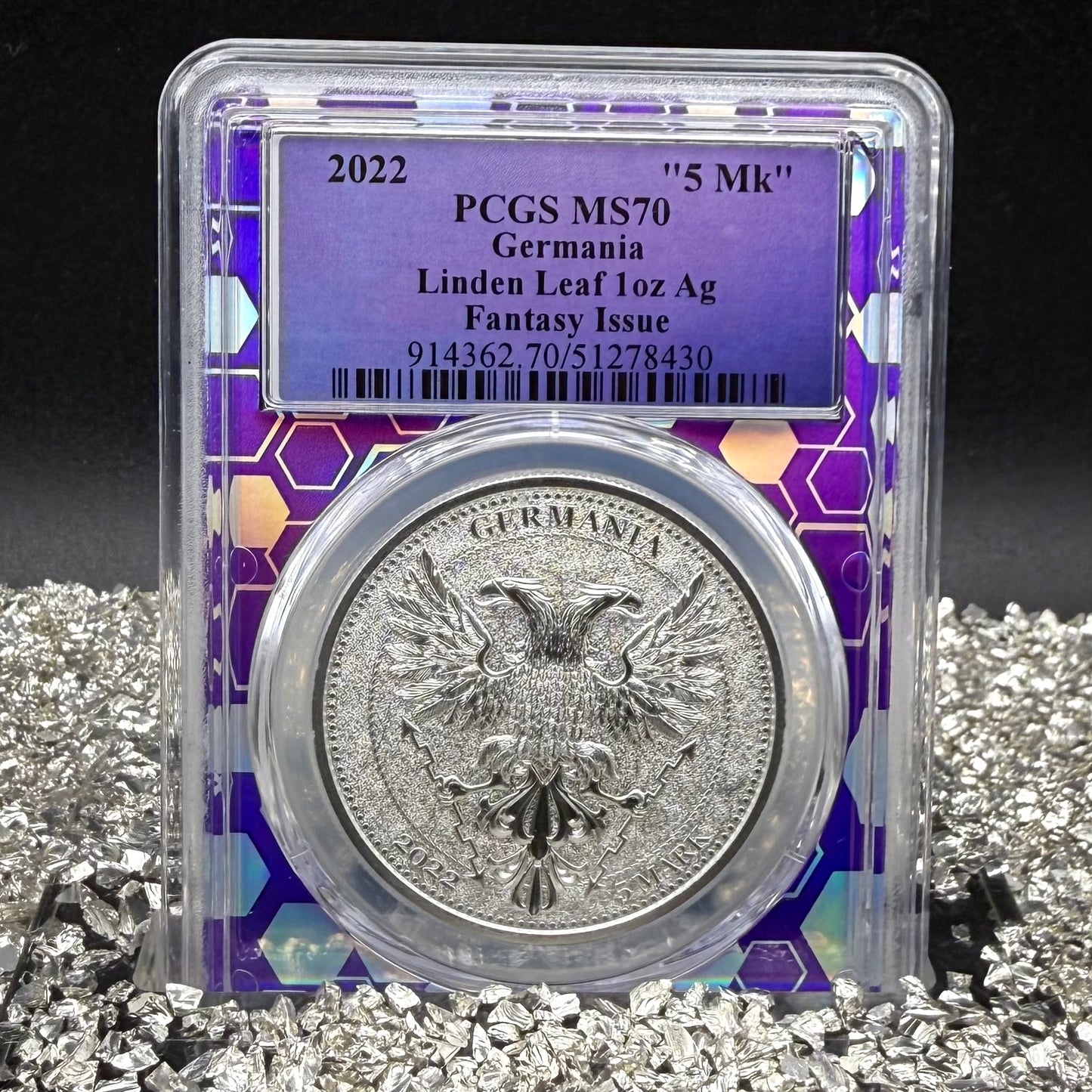 2022 1 oz .9999 Silver Private Issue PCGS MS70 Linden Leaf Proof-like Finish Purple Holder Mint (Rare 1 of 131)