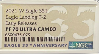 Proof 2021 (W) $1 American Silver Eagle NGC PF70 Early Releases Type 2 35th Anniversary Eagle Label (1 of 4,192)