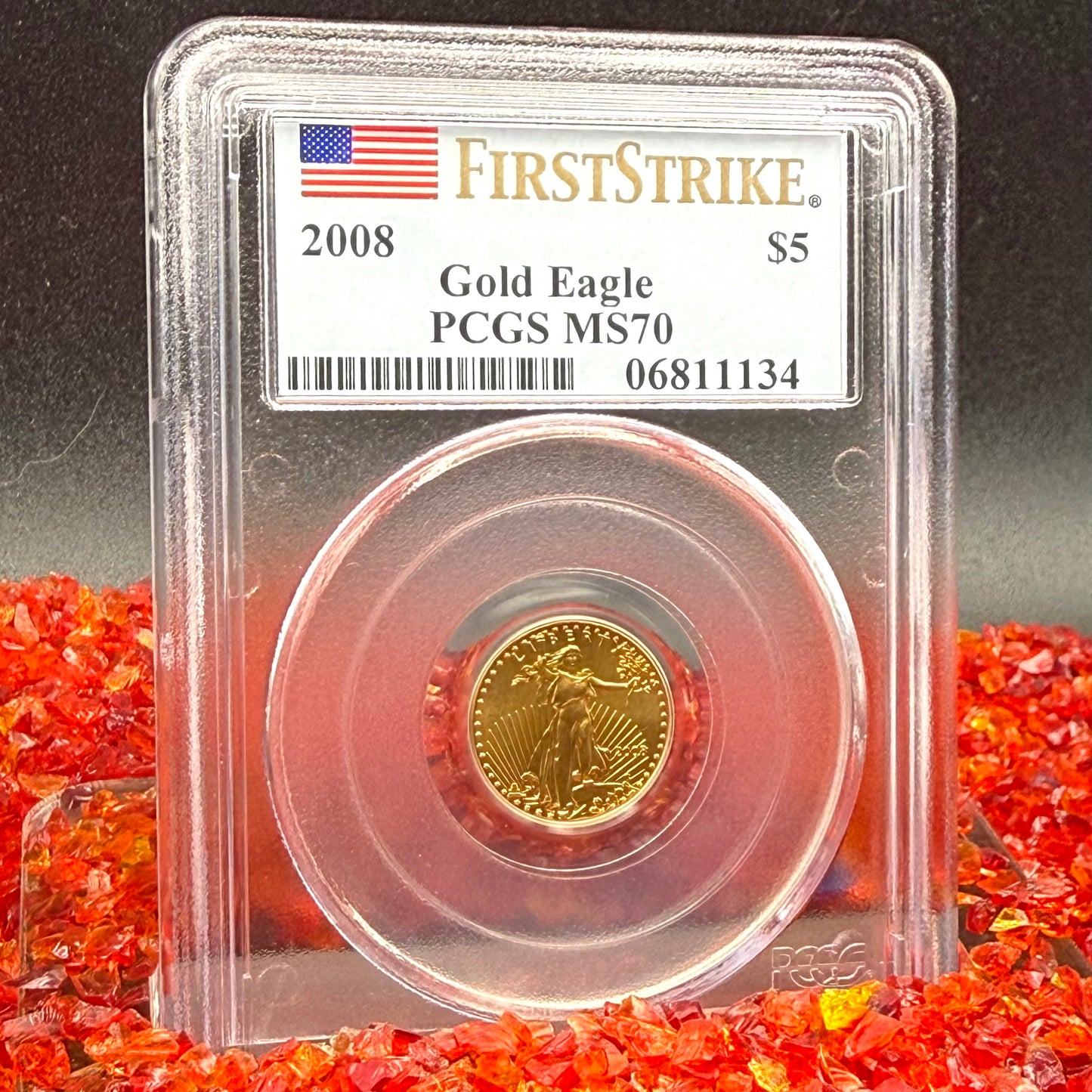 2008 $5 American Gold Eagle PCGS MS70 First Strike Flag Label (Rare 1 of 548)