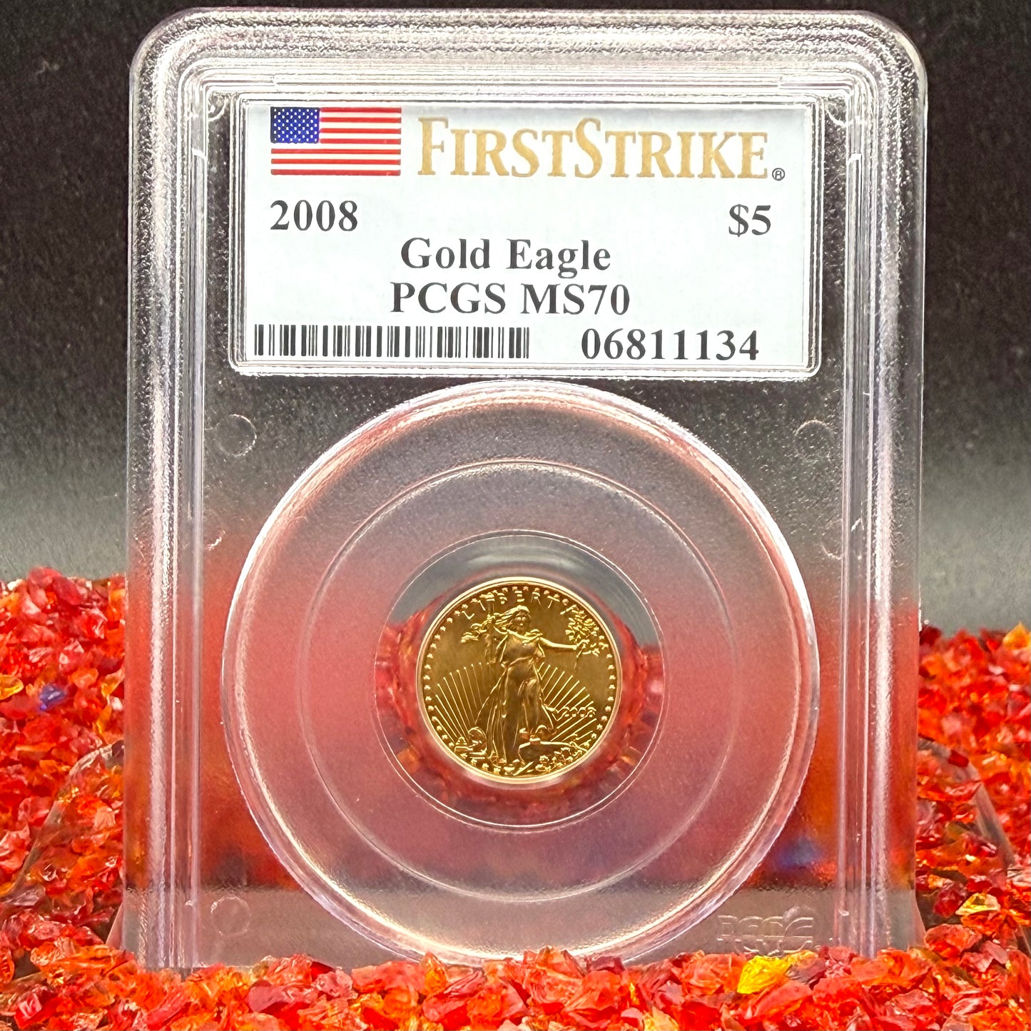 2008 $5 American Gold Eagle PCGS MS70 First Strike Flag Label (Rare 1 of 548)