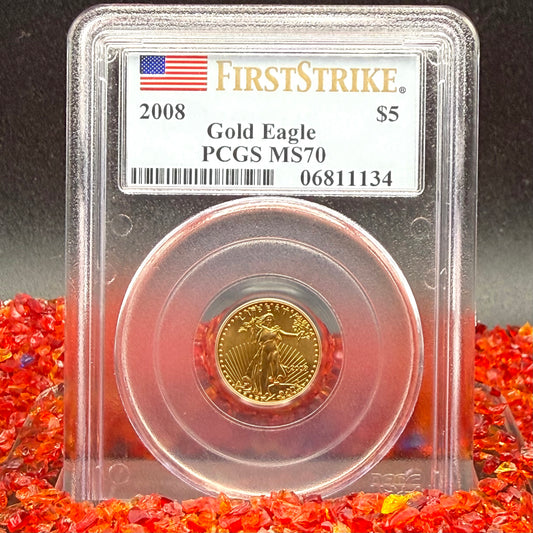 2008 $5 American Gold Eagle PCGS MS70 First Strike Flag Label (Rare 1 of 548)