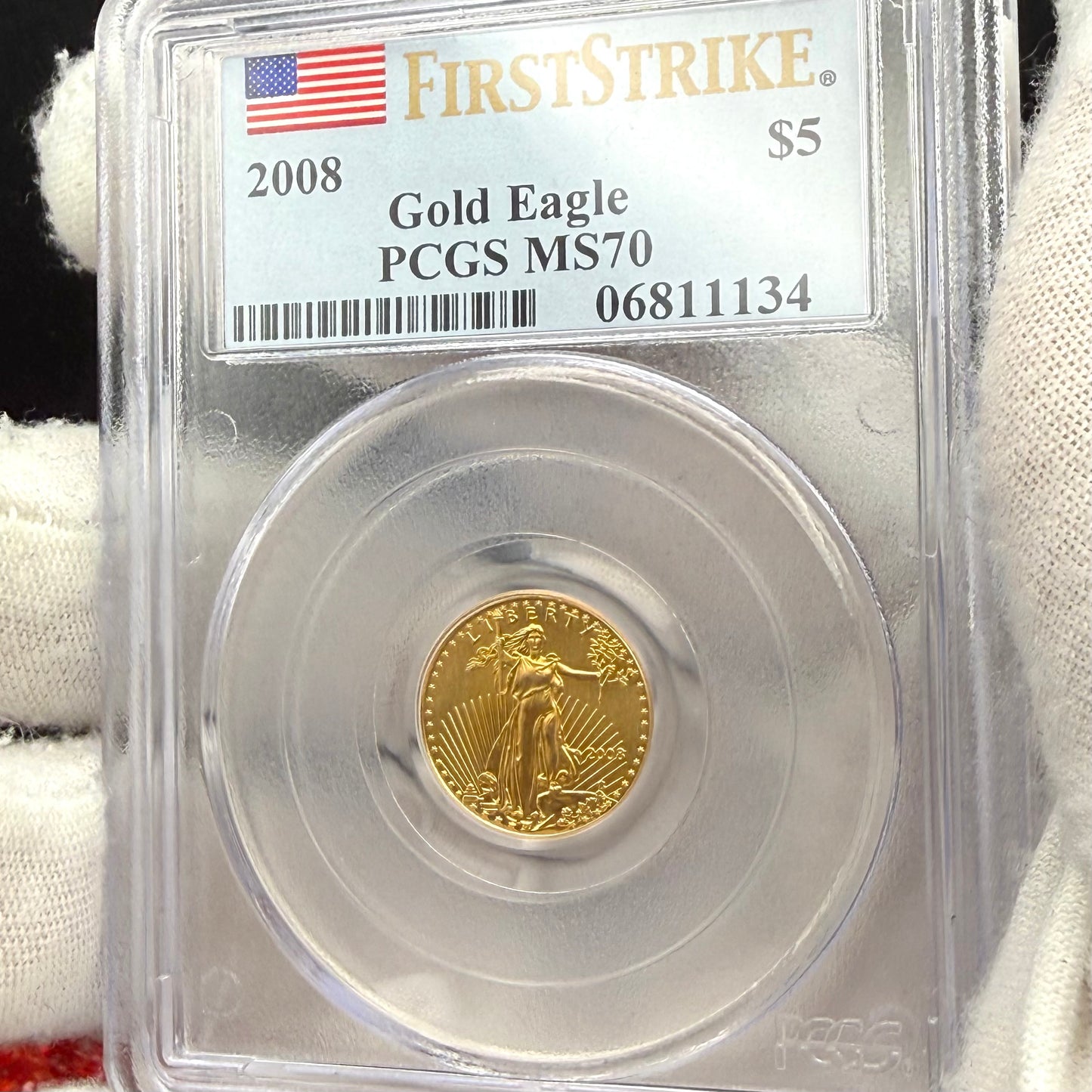 2008 $5 American Gold Eagle PCGS MS70 First Strike Flag Label (Rare 1 of 548)