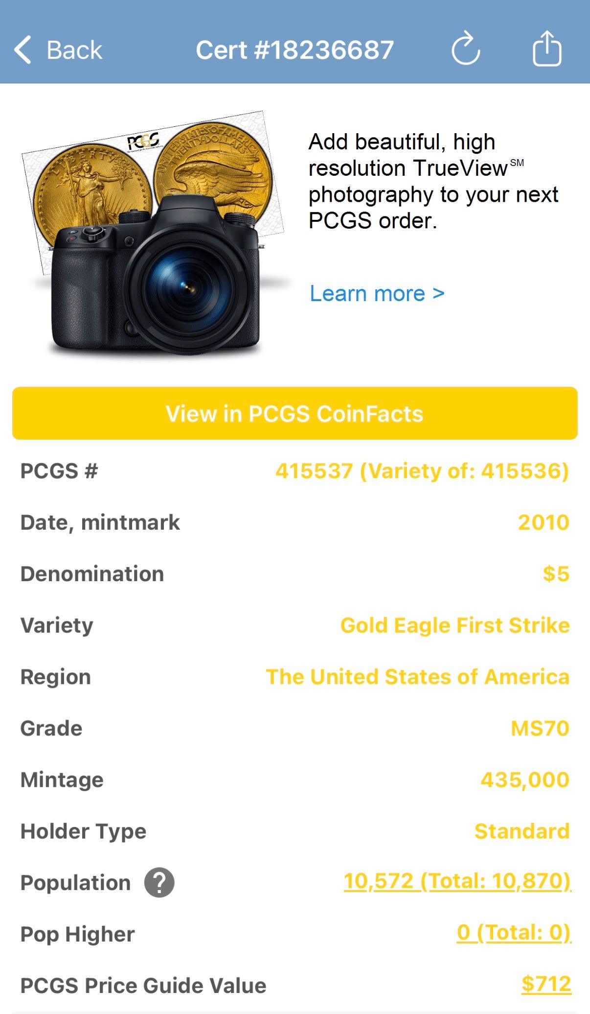 2010 $5 American Gold Eagle PCGS MS70 First Strike Flag Label (Rare 1 of 10,572)