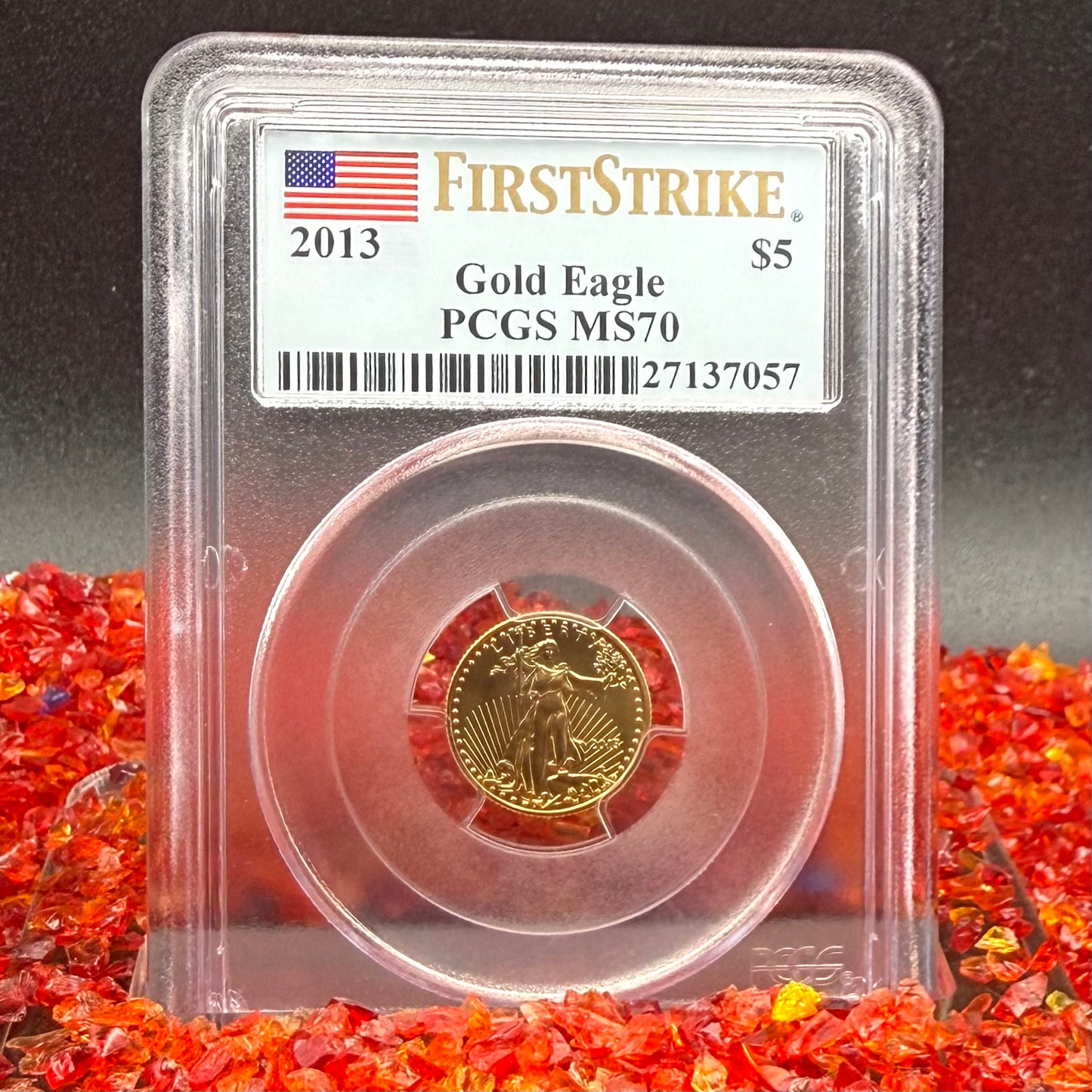 2013 $5 American Gold Eagle PCGS MS70 First Strike Flag Label (Rare 1 of 2,322)