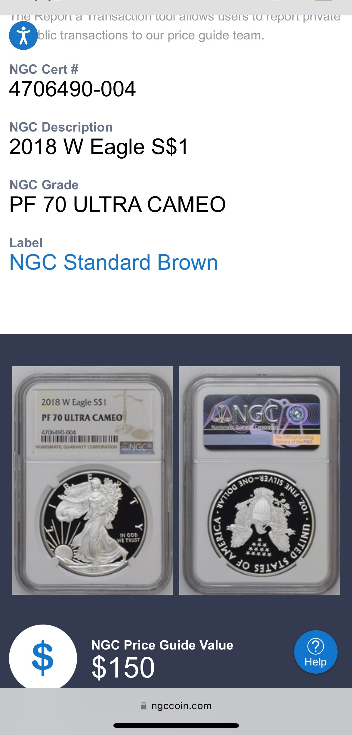 Proof 2018 (W) $1 American Silver Eagle NGC PF70 Modern Brown Label Mint Condition (1 of 5,493)