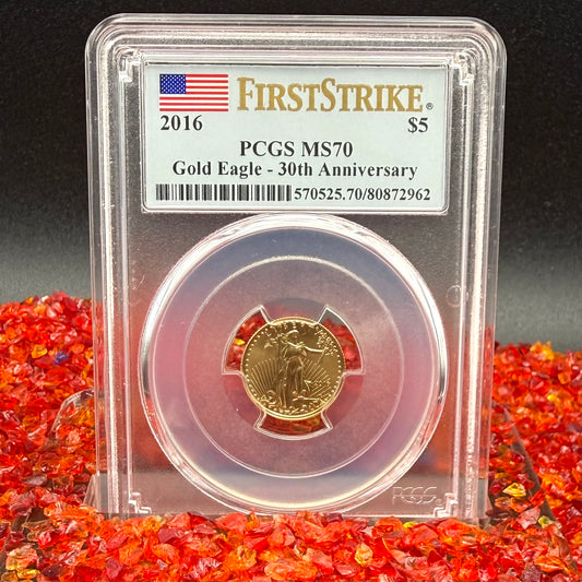 2016 $5 American Gold Eagle PCGS MS70 First Strike Flag Label (Rare 1 of 4,356)