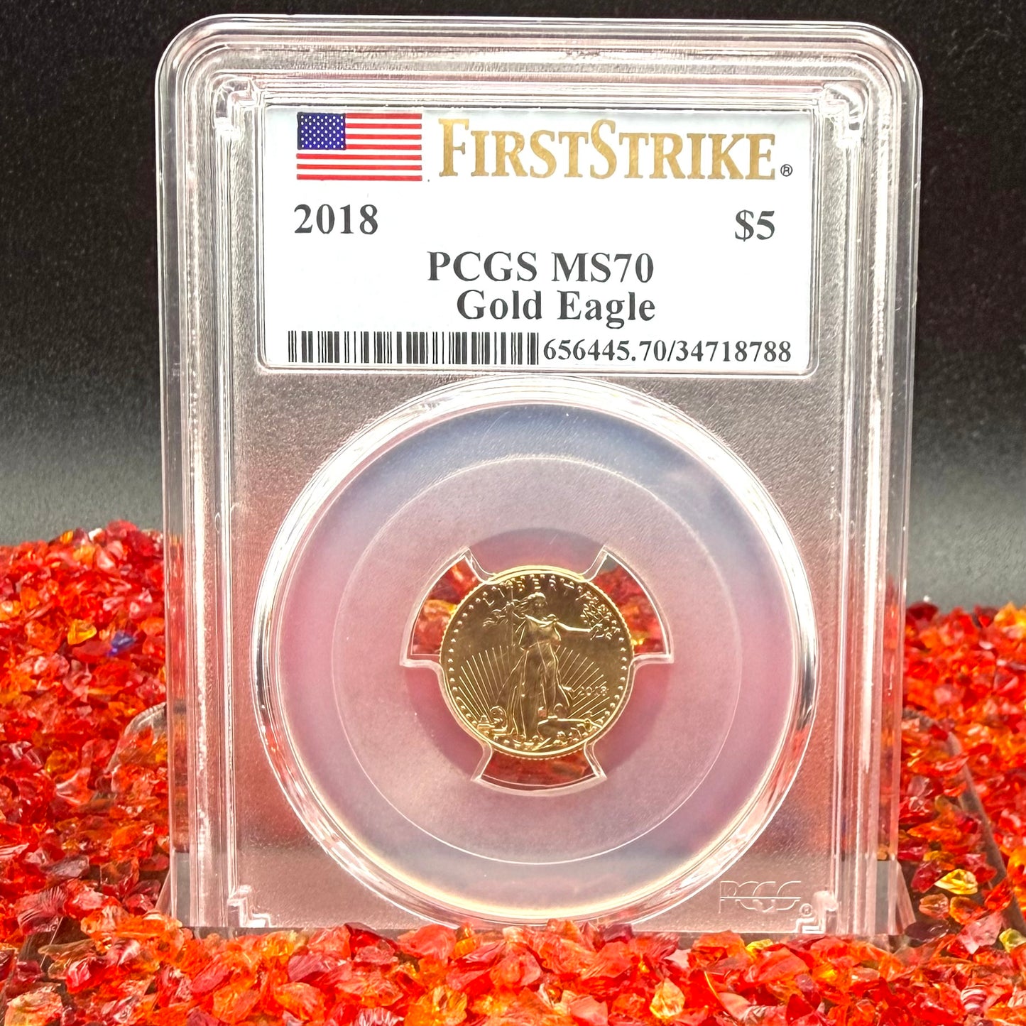 2018 $5 American Gold Eagle PCGS MS70 First Strike Flag Label (Rare 1 of 1668)