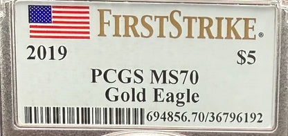 2019 $5 American Gold Eagle PCGS MS70 First Strike Flag Label (Rare 1 of 1901)