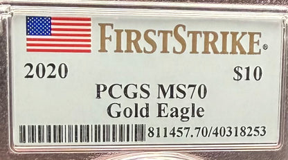 2020 $10 American Gold Eagle PCGS MS70 First Strike Flag Label (Rare 1 of 426)